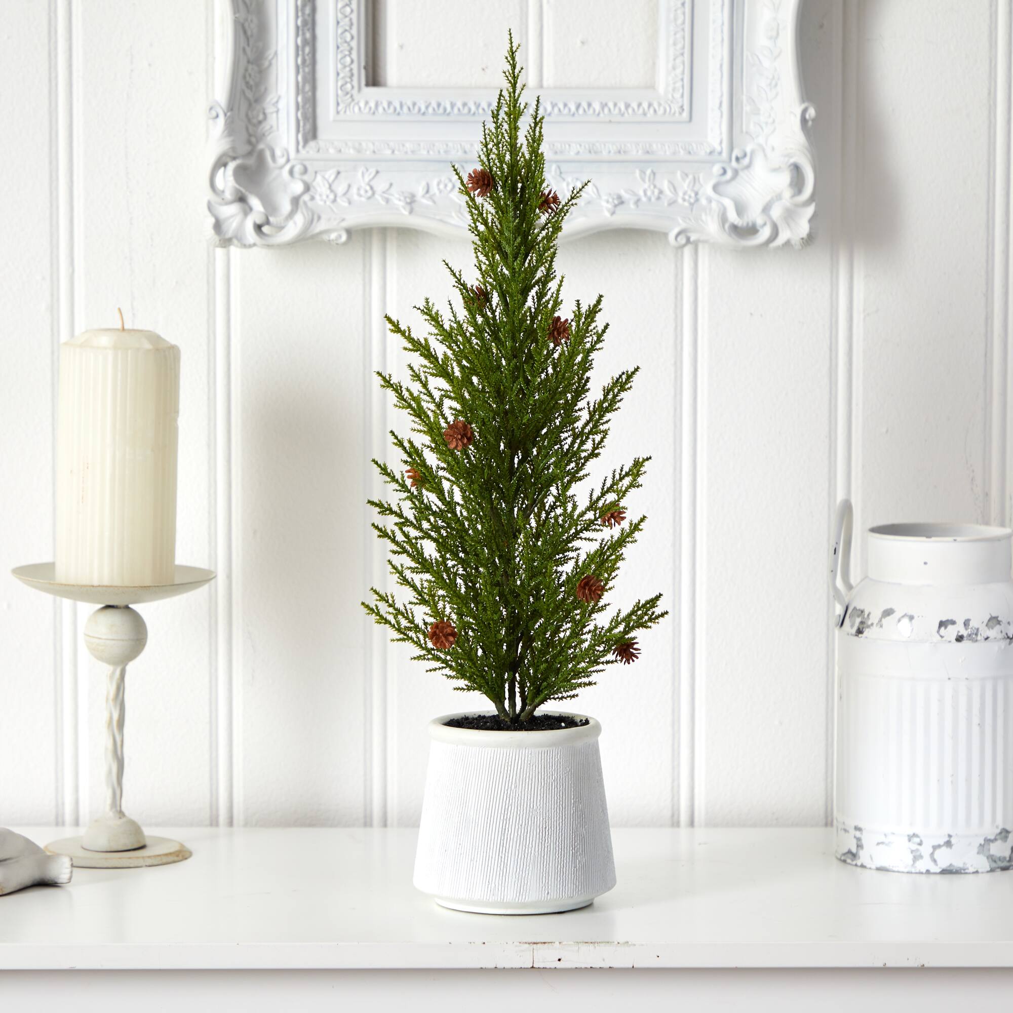 20" Cedar Pine with Pinecones Artificial Christmas Tree in Decorative Planter